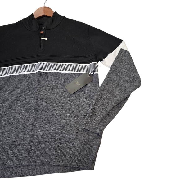 Six Lincoln New York Black/Gray Pullover 1/4 Zip Long Sleeve Sweater Mens L, NWT - Picture 4 of 12